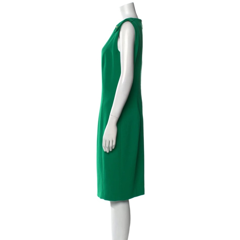 Chic Emerald Green Pleated Dress with Gold details at shoulders